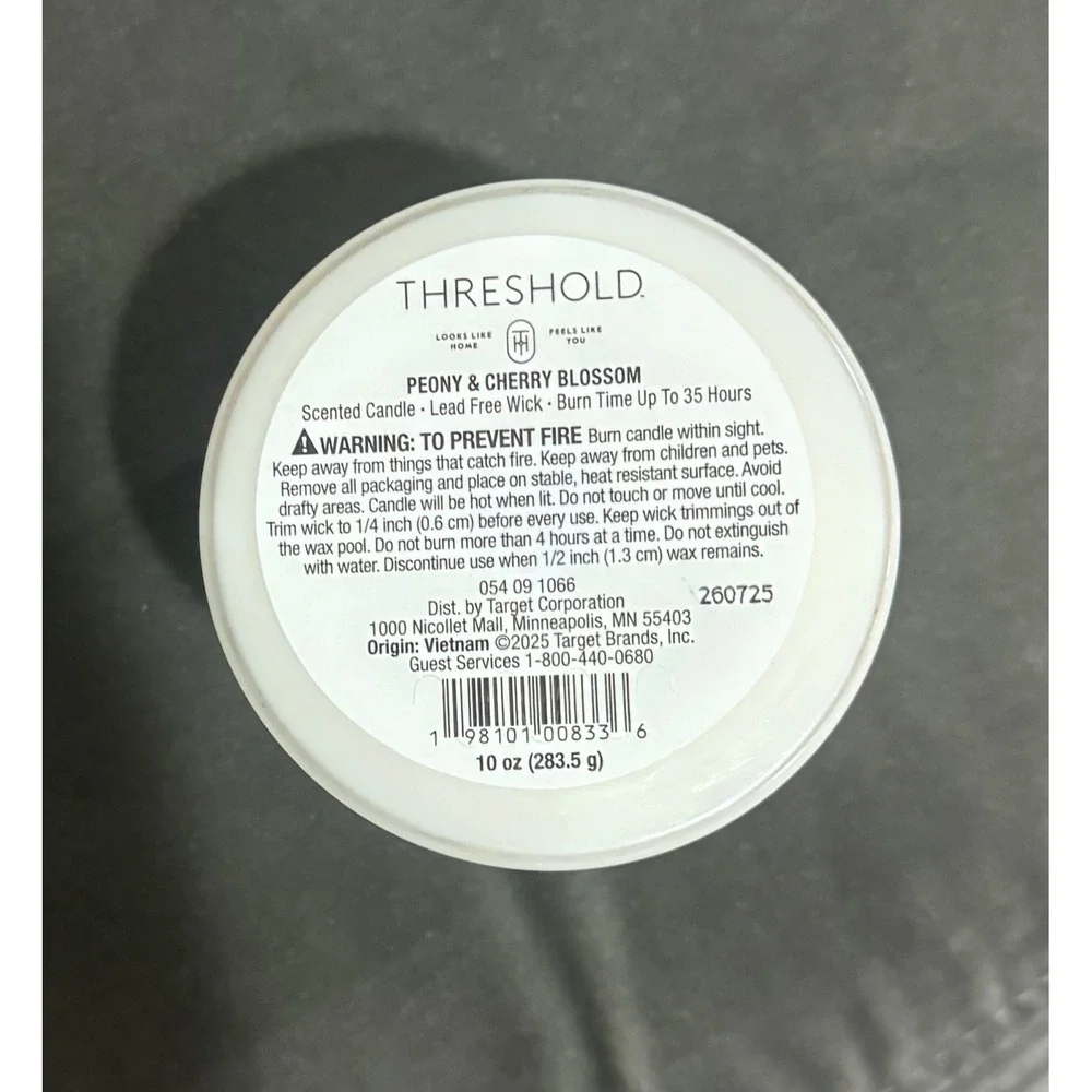 Threshold Peony & Cherry Blossom Scented Candle 10oz Gold Lid Amber Raspberry N